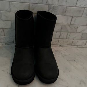 UGG black leather mid calf boots